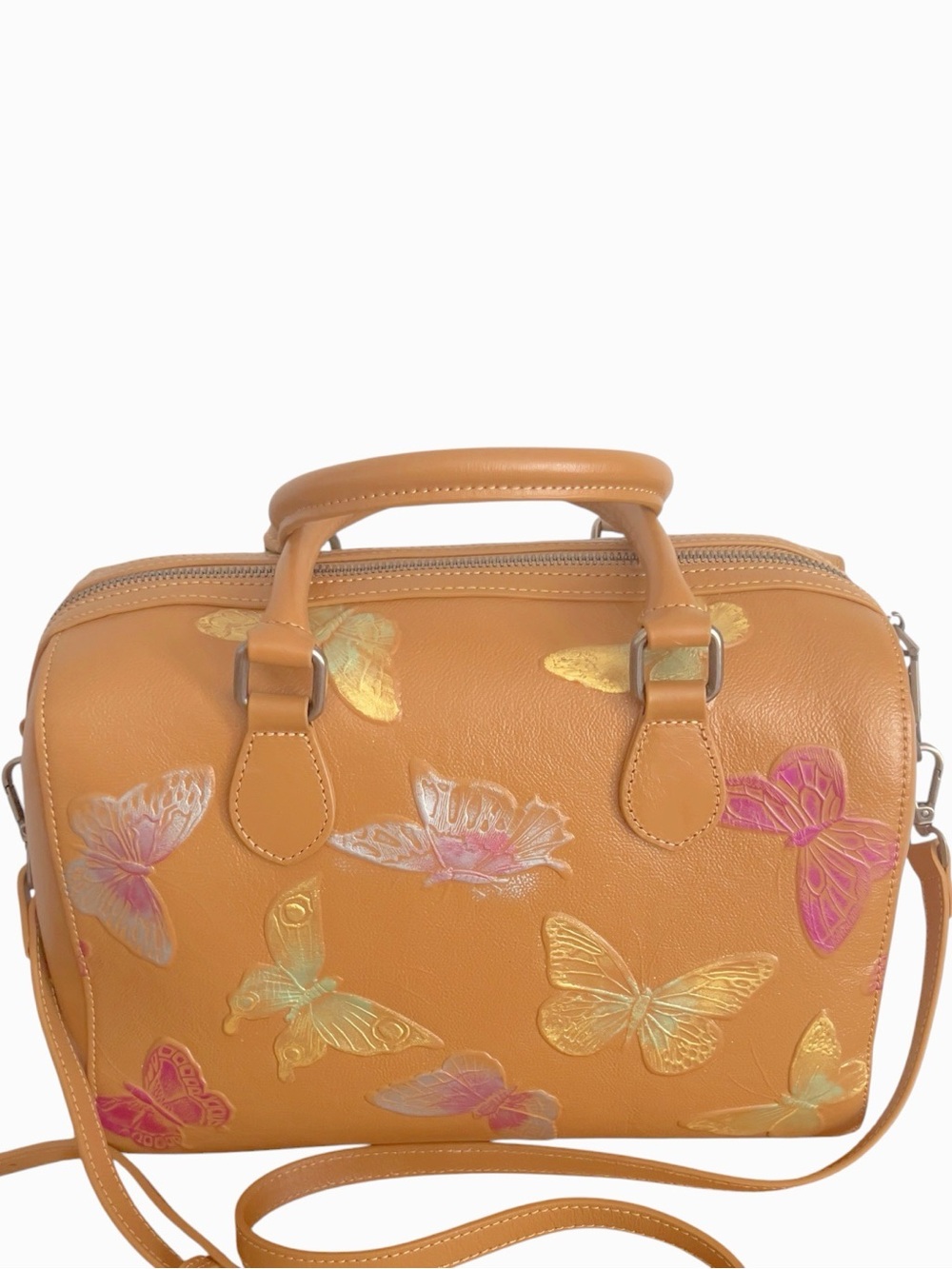 ArtsEye Genuine Leather Boston Bag in "Butterfly Apricot" Artsy Boho Festival - Picture 2 of 11